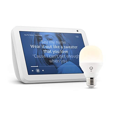 Echo Show 8, Tela de color gris claro + bombilla inteligente LIFX Blanco