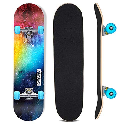 Sumeber Skateboard patineta Completa de Doble Patada con patinetas Intermitentes de 31 Pulgadas para Principiantes, niños, jóvenes y Adultos (Nebulosa