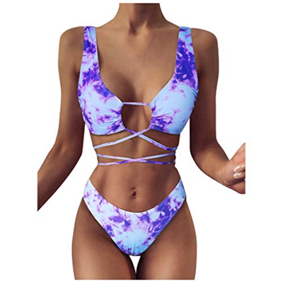 Conjuntos de Bikinis para Mujer Moda Push Up Bikini Traje de baño Tanga Original Beachwear Tie-Dye Impresión Tankinis Bañador Ropa de Viajes Playa