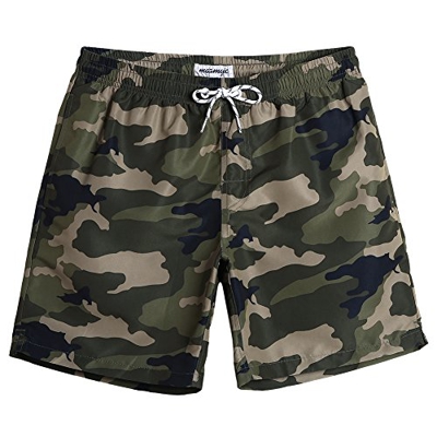 MaaMgic Shorts de Baño para Hombre Shorts de Playa Traje de Bañode Secado Rápido para Vacaciones Diseño a Rayas,Verde Camuflaje L