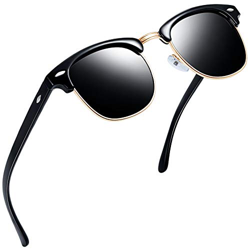 Joopin Gafas de sol Polarizadas Clásico Medio Marco para Hombre, Retro Semi Rimless Gafas de sol para Mujer (Paquete simple negro) en oferta