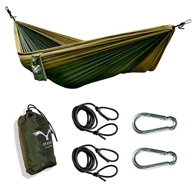 HAWK Outdoor ultra-light Fallschirm-Seide Reise-Hängematte de 200 kg Traglast Set con fijación - 2 carabinas y 2 cuerdas - viaje de camping, jardín, t