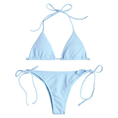 ZAFUL - Bikini acolchado para mujer azul claro L