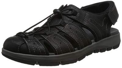 Clarks Brixby Cove, Sandalia con Pulsera para Hombre, Negro (Black Leather-), 42.5 EU