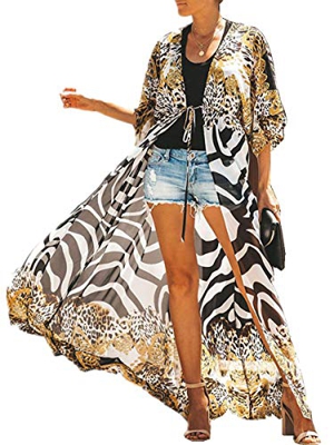 AiJump Chiffon Vestido de Playa Kaftan Kimonos Pareos Bohemia Cover Ups para Mujer