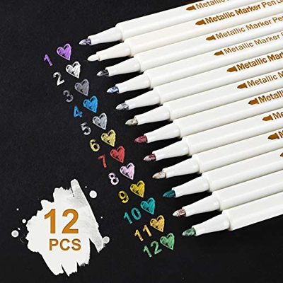 Rotuladores metálicos, 12 colores Rotuladores metálicos para hacer tarjetas Álbum de fotos de bricolaje Papel de boda Cerámica de vidrio, Resalte Rotu