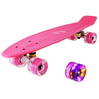hausmelo - Monopatín mini Cruiser retro, tabla completa para principiantes, niños y adultos, 57 x 16 cm, con rodamientos ABEC-7, ruedas LED de poliure