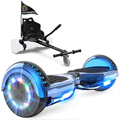 GeekMe Patinete Eléctrico Auto Equilibrio con Hoverkart, Hover Scooter Board, Balance Board + Go-Kart 6.5 Pulgadas con Bluetooth, Luces LED, Regalo pa