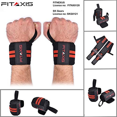 FITAXIS Muñequeras | Wrist Wraps/Bands for Gimnasio Fitness Crossfit Weightlifting para Hombres y Mujeres (Black/Red, 18")