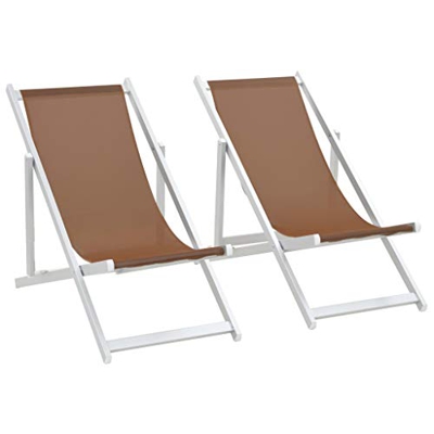Benkeg Juego De 2 Sillas De Playa O De Camping Plegables de 3 Posiciones Sillas De Playa Plegables Aluminio textilene marrón 110 x 57 x 83 cm, Tumbona