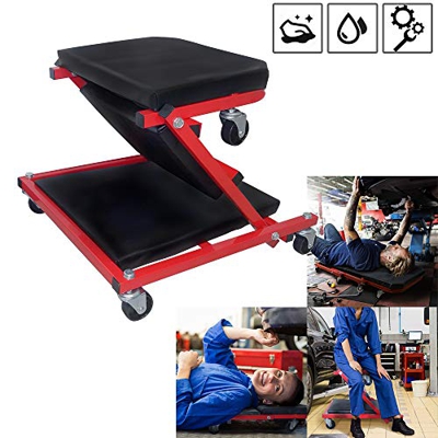 Froadp - 2 en 1 para coche, taburete de taller, tumbona de montaje, tumbona con ruedas de hasta 150 kg, 6 ruedas giratorias 360°, color negro