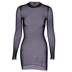 ZOOMY Mujeres Mini Vestido de lápiz de Manga Larga de Malla Transparente Sexy Mock Neck Bikini Cover Up - L # Dark en oferta