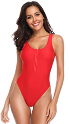 SHEKINI Traje de Una Pieza Mujer Bikini Ropa de Baño con Cremallera Corte Alto Monokini （S,Rojo） precio