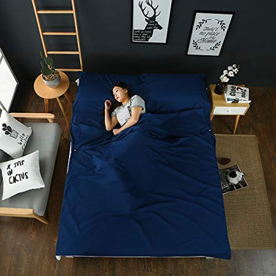 Baomasir Hüttenschlafsäcke Microfibra, 220 x 180 cm, Saco de Dormir de Verano, Muy Adecuado para Mochilas de Viaje y hoteles, Azul Oscuro