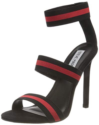 Steve Madden Crave, Sandalia con talón para Mujer, Black Red, 37.5 EU