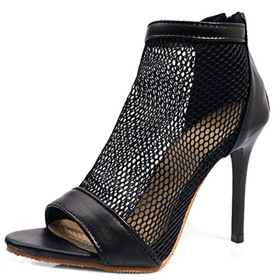 Dieenia Mujer Sandalias Verano Mesh Botines Punta Abierta Tacón De Aguja Sandalias Cremallera Vestido Zapatos Fiesta Negro-MP Talla 38 EU/39CN