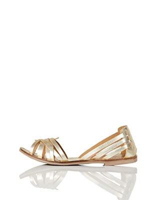 Marca Amazon - FIND Open Toe Hurrache Sandalias de Punta Descubierta, Dorado (Gold), 41 EU