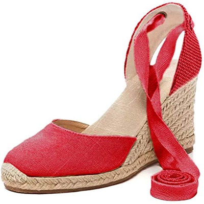 Tomwell Sandalias Mujer Cuña Alpargatas Moda Bohemias Romanas Sandals Rivet Playa Verano Tacon Zapatos A Rojo 43 EU