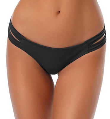 SHEKINI Mujer Tanga Brasileño Braguitas Braga de Bikini Traje de baño Bañador (M,Negro-A)