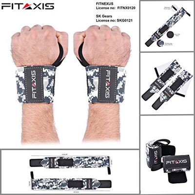 FITAXIS Muñequeras | Wrist Wraps/Bands for Gimnasio Fitness Crossfit Weightlifting para Hombres y Mujeres - Vendido en par (CAMOFOUFLAGE Gray, 18")