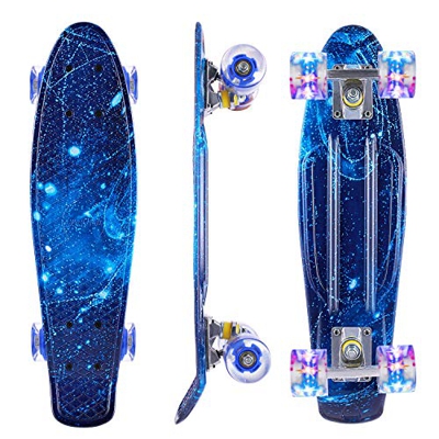 Caroma Skateboards para Principiantes, Mini monopatín de Crucero Completo de 22 Pulgadas con Ruedas con luz LED para niños, Adolescentes, niñas y niño