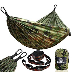 NATUREFUN Hamaca Ultraligera para Camping| 300kg de Capacidad de Carga, (275 x 140 cm), Transpirable y de Secado rápido. 2 mosquetones Premium, 2 esli características