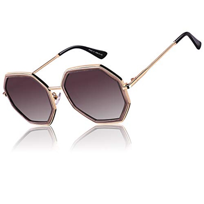 CGID Gafas de sol polarizadas gran tamaño clásicas para mujer Gafas Retro 100% UV400 Con Sombra Marco Octagonal Marrón transparente Lente Marrón degra