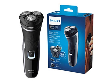 Philips Serie 1000 S1332/41 - Afeitadora eléctrica para hombre con cuchillas PowerCut, cortapatillas desplegable para bigote y patillas, 45 min de afe