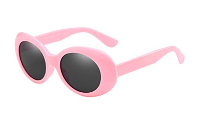 BOZEVON Retro Gafas de sol Ovaladas - UV400 de Protección Anteojos para Mujer y Hombre Rosa-Negro C5