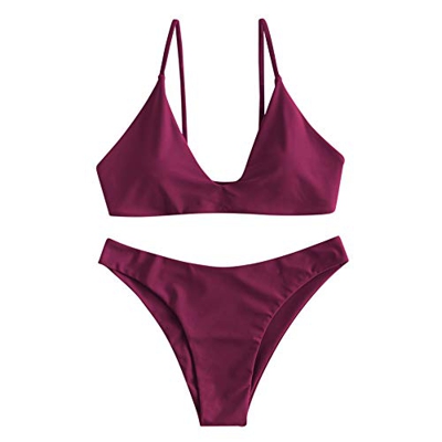 ZAFUL - Conjunto de bikini de dos piezas para mujer con lazo trasero acolchado y corte alto.