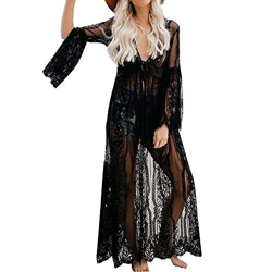 Vestido de Bikini Bordado para Mujer Transparente Ropa de Baño Playa con la Manga Suelta de Moda Traje de Baño Verano para Bikini Camisolas Larga etc  en oferta