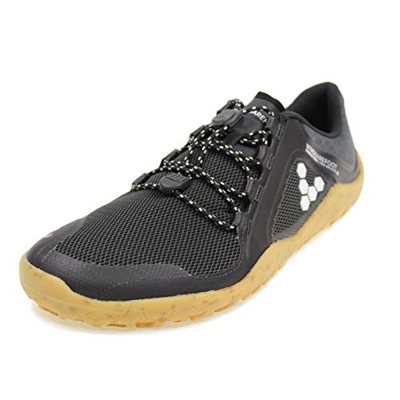 VIVOBAREFOOT Primus Trail FG - Zapatillas de malla transpirable con suela de suelo firme descalzo, color Negro, talla 39 EU