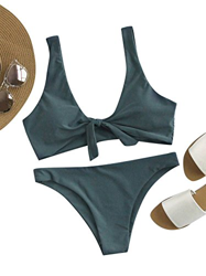 SOLYHUX Mujer Ropa de Baño Vestido de Playa Set Biquini con Cordón En La Parte Delantera Halter， Verde Tamaño M características