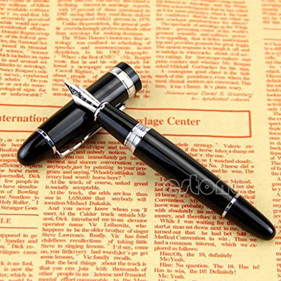 Green & Rare Jinhao 159 - Pluma estilográfica (punta mediana, gruesa), color negro y plateado