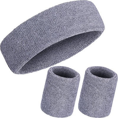 WILLBOND Juego de 3 Piezas de Muñequeras, Incluye Diadema Deportiva y Muñequera de Pulsera de Algodón de Rayas Banda de Sudor para Atléticos Hombres y