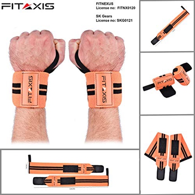 FITAXIS Muñequeras | Wrist Wraps/Bands for Gimnasio Fitness Crossfit Weightlifting para Hombres y Mujeres (Orange/Black, 12")