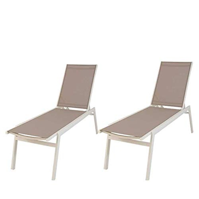 Edenjardi Pack 2 tumbonas Piscina reclinables, Tamaño: 195x55x50 cm, Aluminio Blanco y textilene taupé