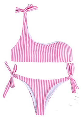 JFAN Mujer Conjuntos de Bikini Rayas con Un Hombro Traje de Baño Estampado Anudado Tiras Tanga Braga Bikini Lado Anudado Bañador Atractivo de Dos Piez