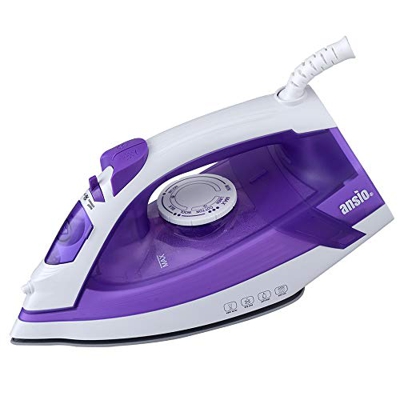 ANSIO Plancha de Vapor con Suela cerámica, 2000 W/Cable de alimentación de 3 m (10 pies) – Depósito de Agua de 200 ml – Púrpura/Blanco