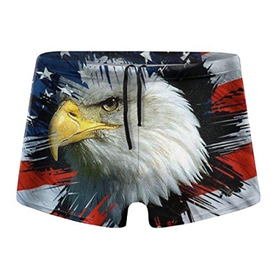 Bandera de EE. UU, American Patriotic Eagle, bañador de Pierna Cuadrada para Hombre con cordón Ajustable, cómodo bóxer de baño, Talla XL