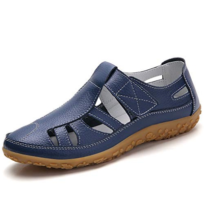 Z.SUO Sandalias Mujer de Cuero Planas Cómodos Casual Mocasines Loafers Moda Zapatos Plano Verano Sandalias y Chanclas(40 EU,Azul Marino.1)