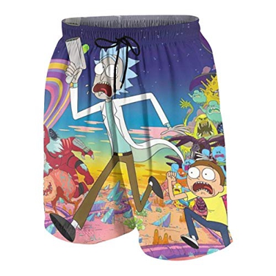 qiweidsdef Bañador Casual Shorts de Playa para Playa Rick and Morty Anime Swim Trunks Men Drawstring for Summer Holiday Swimwear Beach.