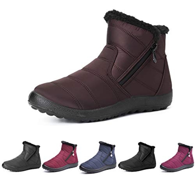Botas de Nieve para Mujer,Camfosy Botines de Invierno Impermeables Piel Interior cálida Zapatos Planos Tacón Plano Ciudad Botas Antideslizante Cómoda 