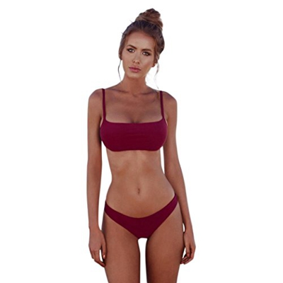 Conjunto de Bikini para Bandeau Bandeau Mujer Traje de baño brasileño Push-up Traje de baño de Playa Xinantime (S, Vino)