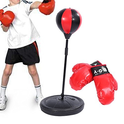 Yosoo El Profesional Conjunto de Peras de Velocidad para Adultos y Niños, con Guantes de Juego de Boxeo y Soporte Altura Ajustable (Rojo y Negro para 