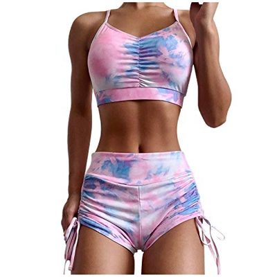 Hopereo traje de baño Mujeres Bikini 2020 Mujeres Tie-Dye Camis Shorts Bikini Set Push-Up Pad Bañadores Traje de baño Beachwear
