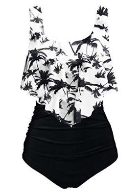 AYEEBOOY Traje de baño para Mujer Trajes de baño de Dos Piezas Conjunto de Bikini de Cintura Alta con Volantes y Control de Barriga Superior（3coconut 