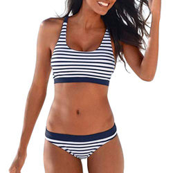 Conjunto de Bikini con Relleno Push Up Triangular Busto Ajustable Rayas Talle Alto Retro Brasileños Traje de BañO Bikinis Mujer Sujetador Tops y Bragu precio