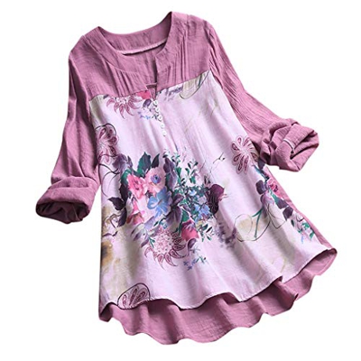 Camisetas Mujer Manga Larga SHOBDW 2019 Nuevo Cuello en V Tops de Túnica Blusas Suelto Estampado Floral Pullover Sexy Casual Verano Camisetas Mujer Ta