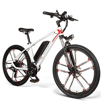 Carsparadisezone Bicicleta Eléctrica de Montaña Ciclomotor 350W 26 Pulgadas de Aluminio Bateria de Litio 48V 8AH Autonomía de 80KM Frenos de Disco 3 M